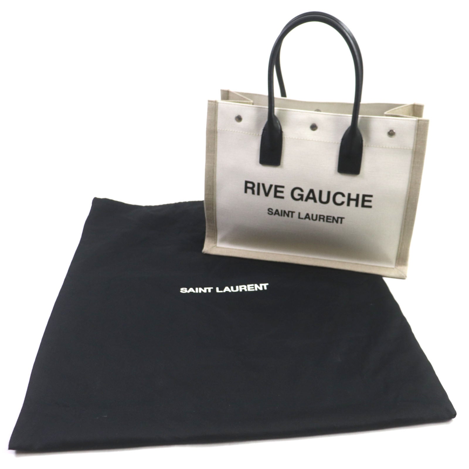 Saint Paris Tote Bag Main Part Beige Leather Canvas