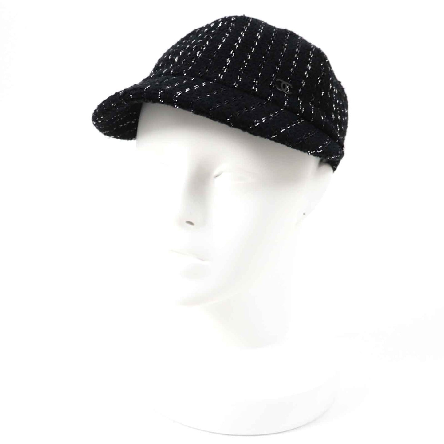 Chanel Tweed Casquette Hat Black Silver M