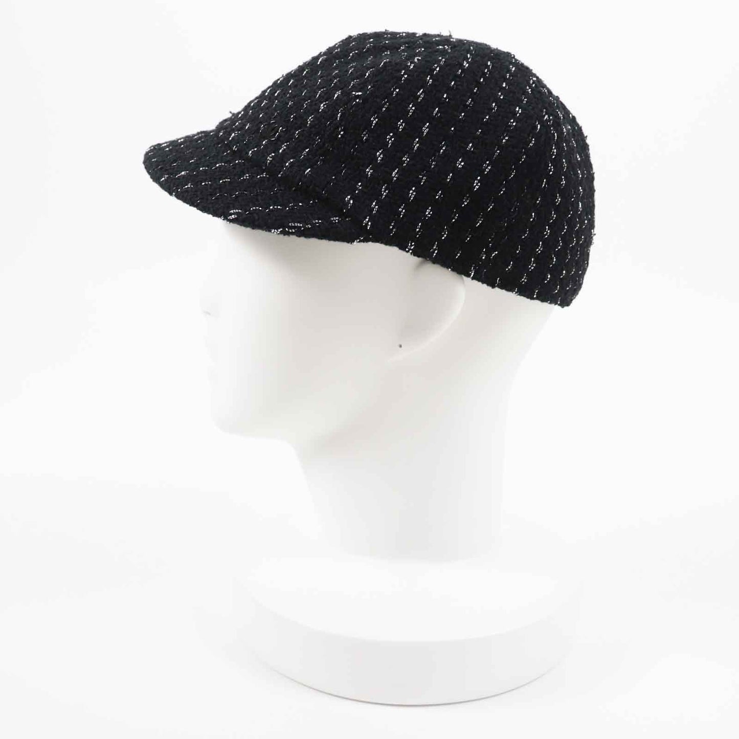Chanel Tweed Casquette Hat Black Silver M