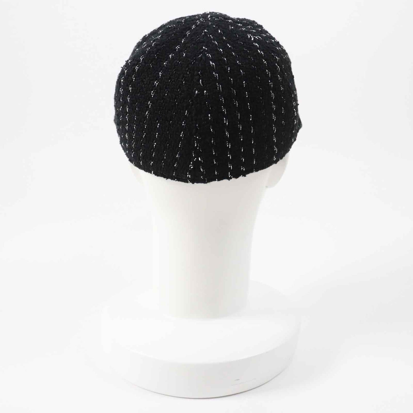 Chanel Tweed Casquette Hat Black Silver M