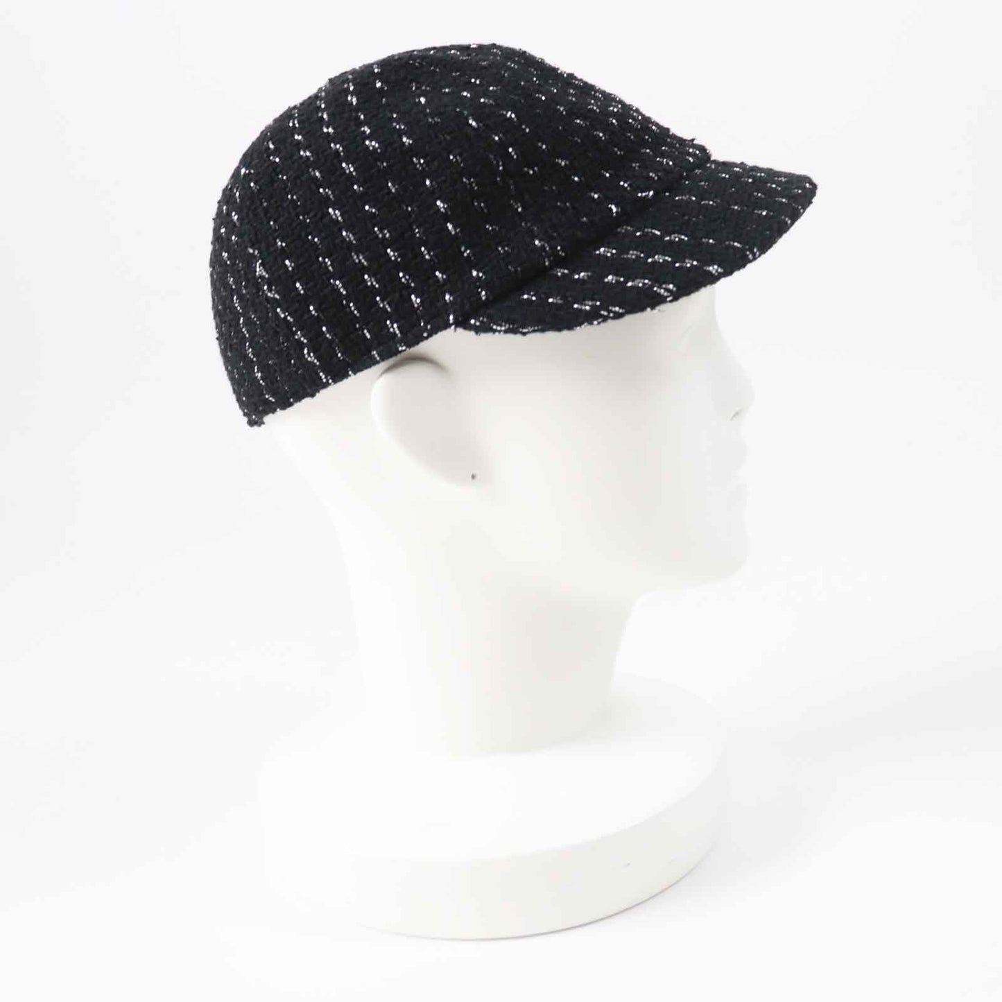 Chanel Tweed Casquette Hat Black Silver M