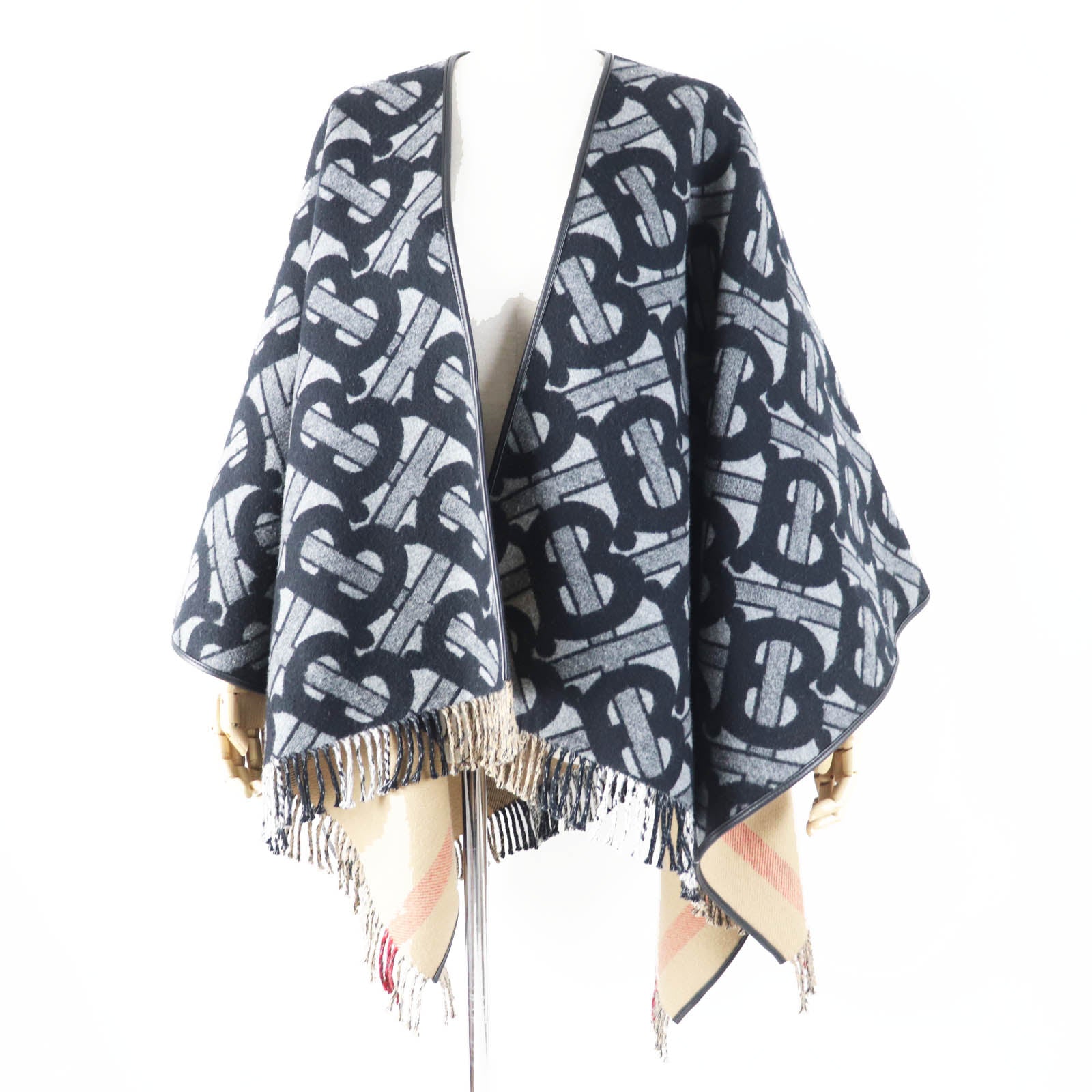 Burberry Poncho Main Wool Main Cashmere Part Lamb Grey Leather Black Gray Travel Bag