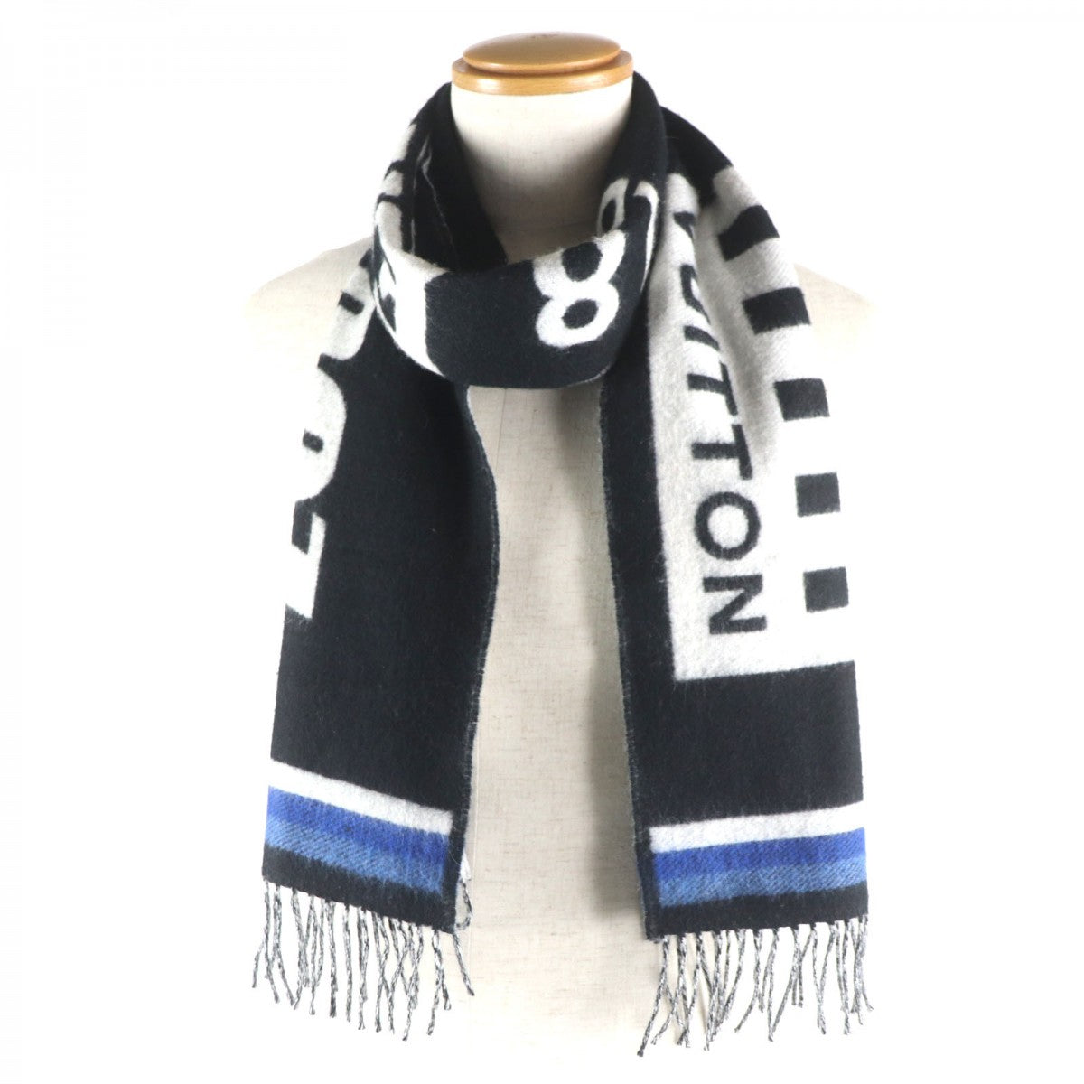 Louis Vuitton Scarf M73439 Forward Wool Black White Blue