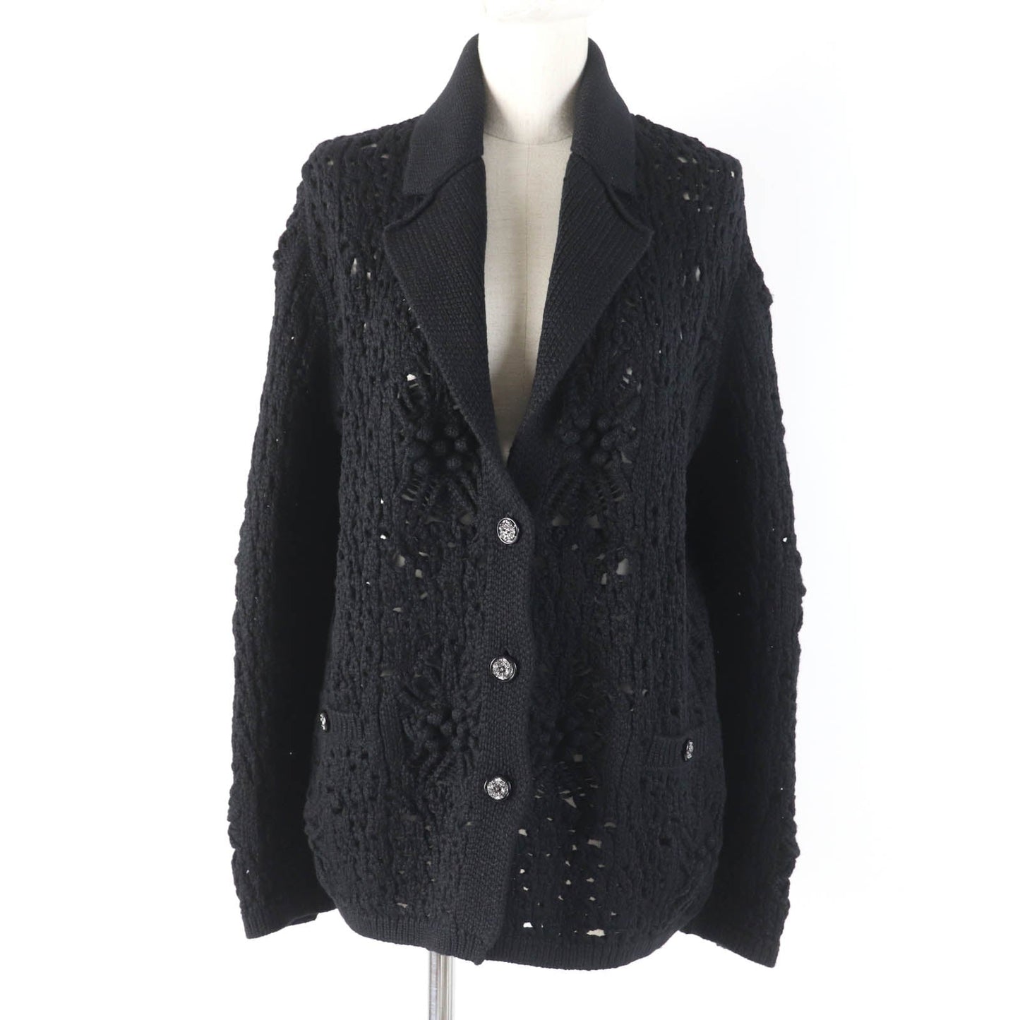Chanel Cashmere Cardigan COCO Mark Button Black Apparel