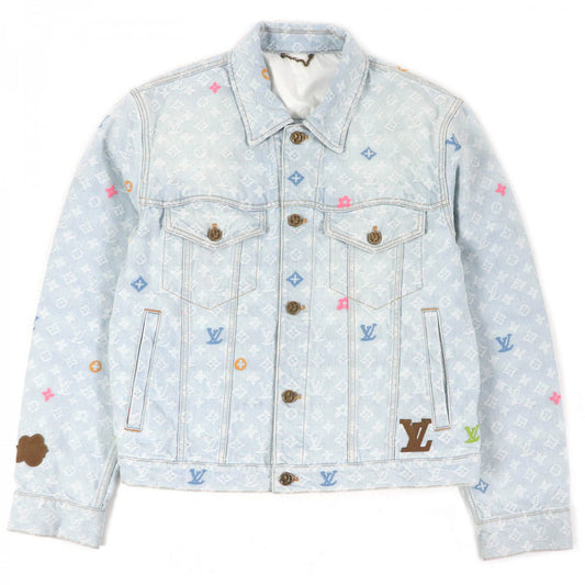 Louis Vuitton Jacket part cowhide Indigo 46 Leather Denim Cotton Blue Apparel