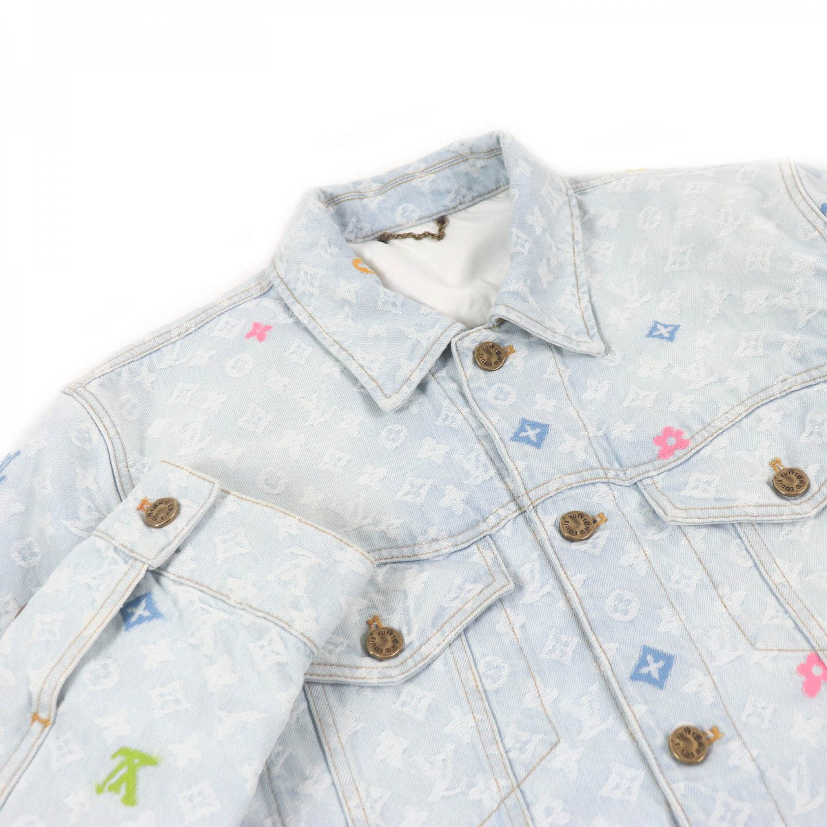 Louis Vuitton Jacket part cowhide Indigo 46 Leather Denim Cotton Blue Apparel
