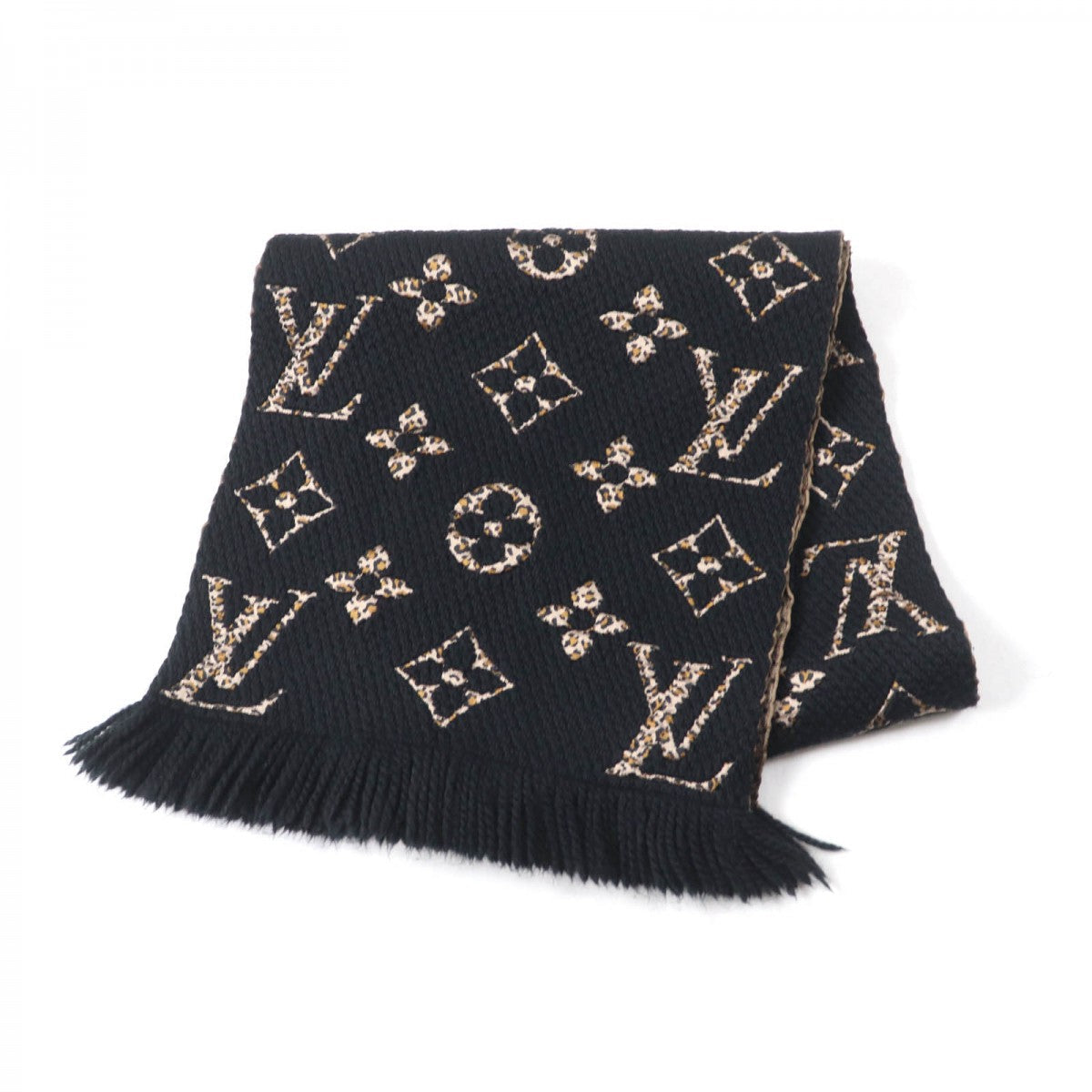 Louis Vuitton Scarf M75885 Jungle Monogram Wool Black Beige