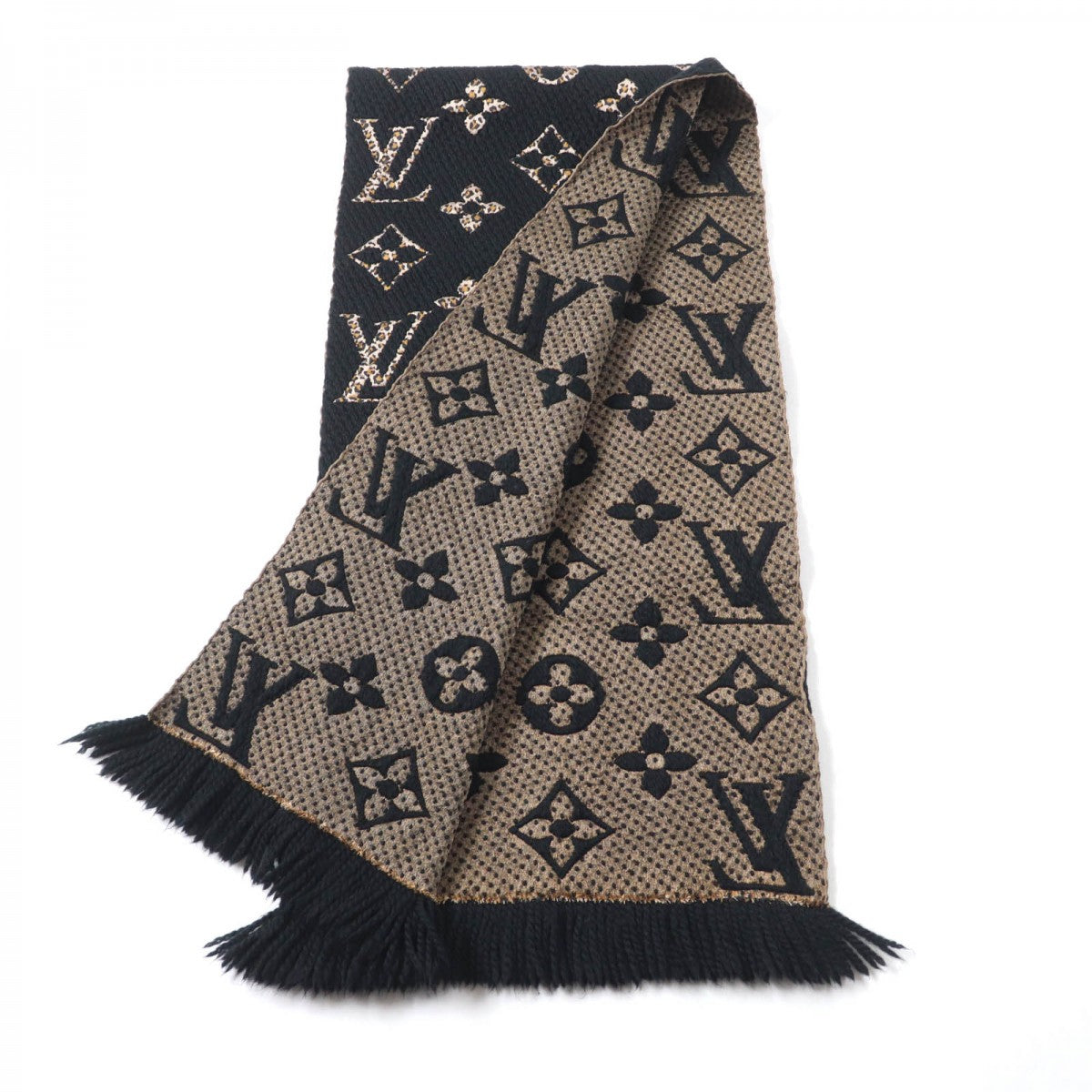 Louis Vuitton Scarf M75885 Jungle Monogram Wool Black Beige