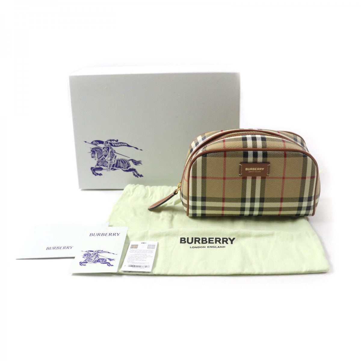 Burberry Accessory Pouch Part Cowhide Main Acrylic Cotton Polyurethane Beige Travel Bag