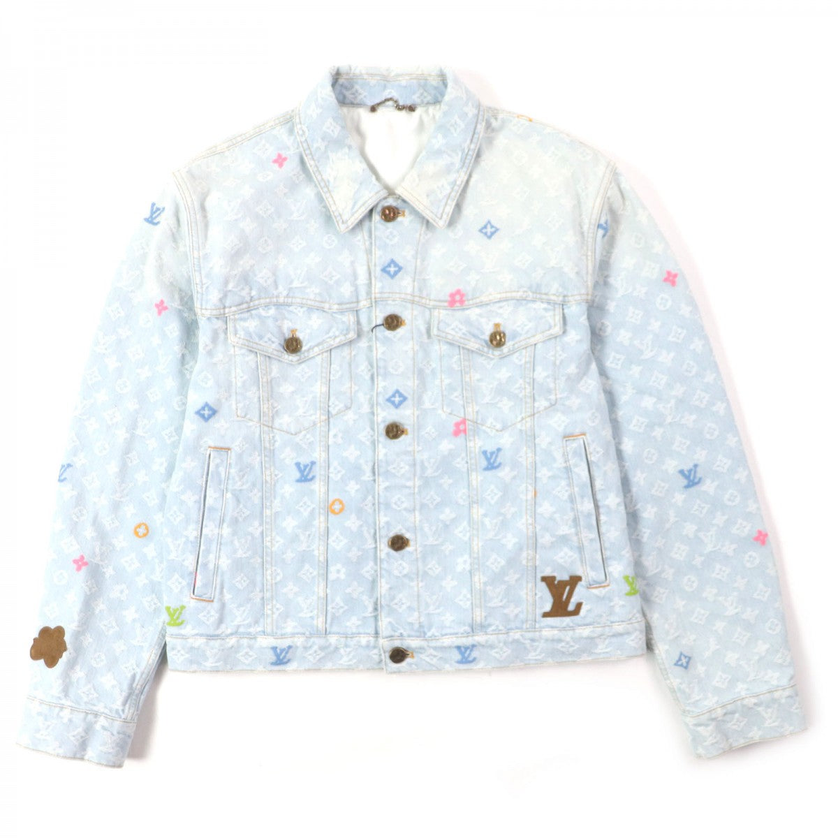 Louis Vuitton Jacket part cowhide Ice blue Monogram Leather Denim Cotton Apparel