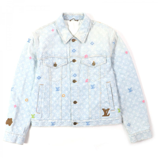 Louis Vuitton Jacket part cowhide Ice blue Monogram Leather Denim Cotton Apparel