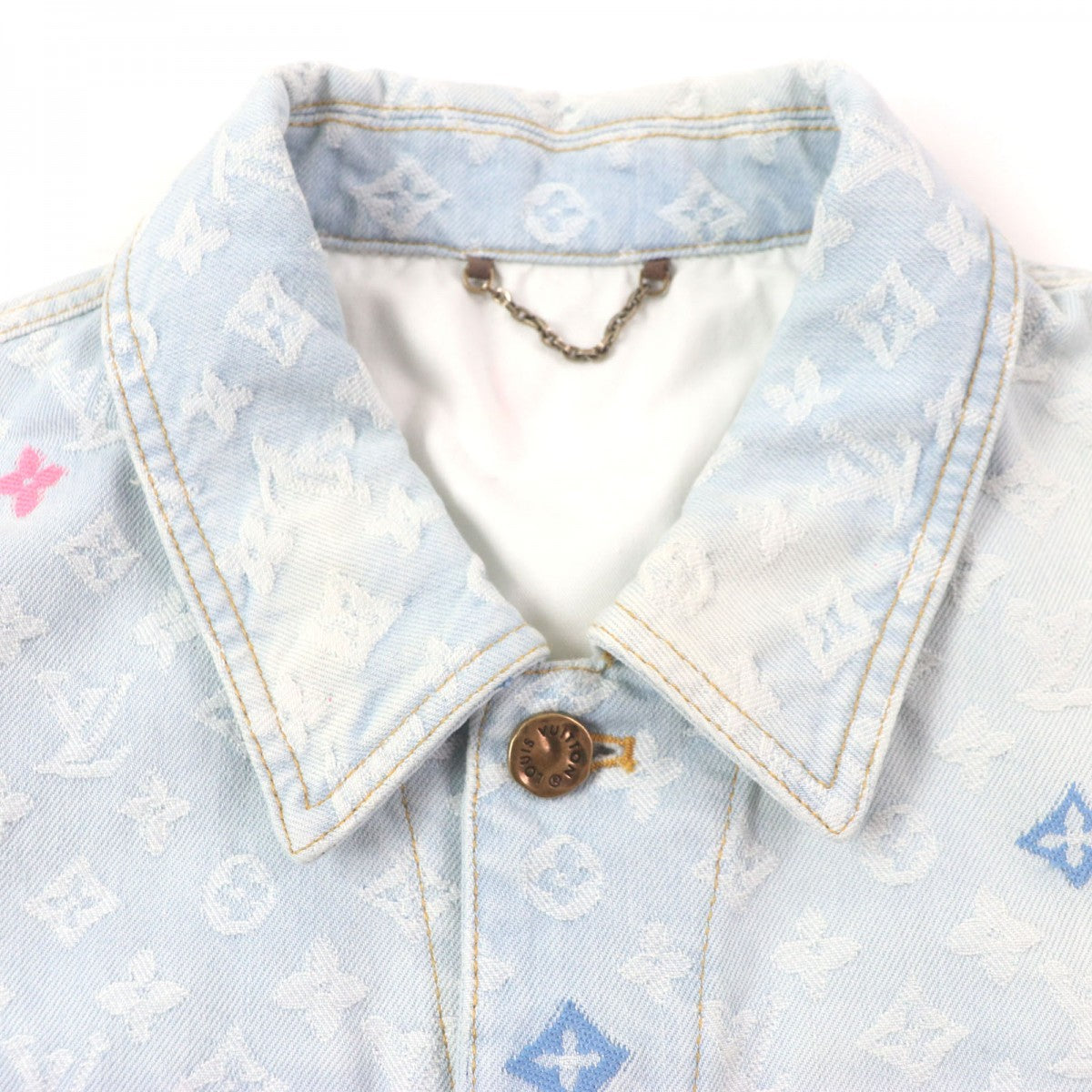 Louis Vuitton Jacket part cowhide Ice blue Monogram Leather Denim Cotton Apparel
