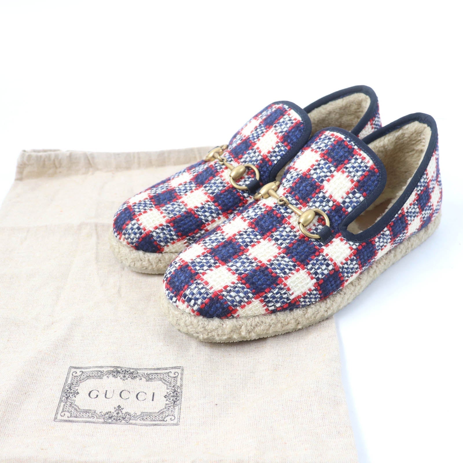Gucci Horsebit Tweed Boa Espadrilles Handbag Leather Travel Bag