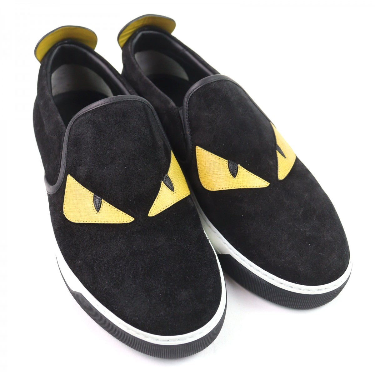 Fendi Slip On 7E0904 Main Monster Bugs Eye Mens Leather Suede Black Travel Bag