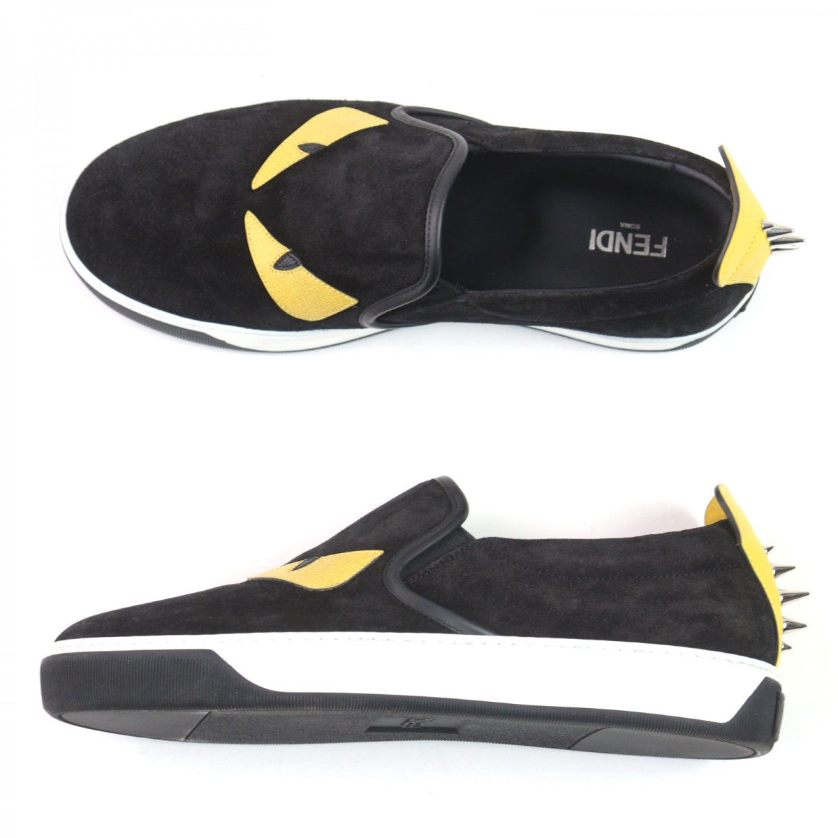 Fendi Slip On 7E0904 Main Monster Bugs Eye Mens Leather Suede Black Travel Bag