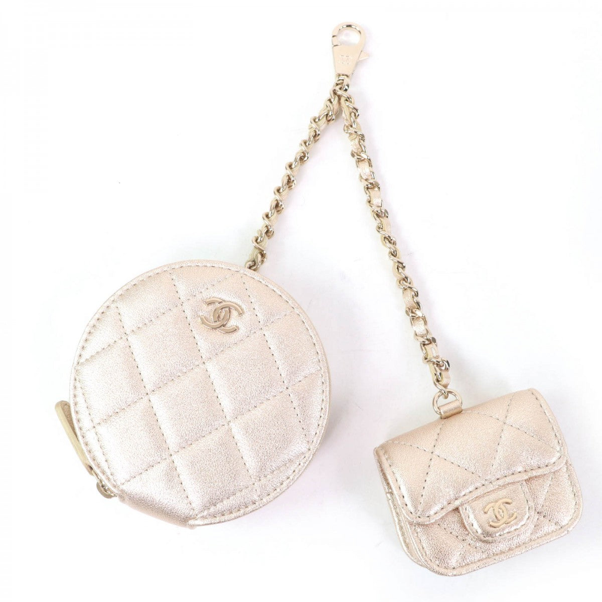 Chanel Coin Lambskin Matelasse Coin AirPods Pro Pink Leather Handbag