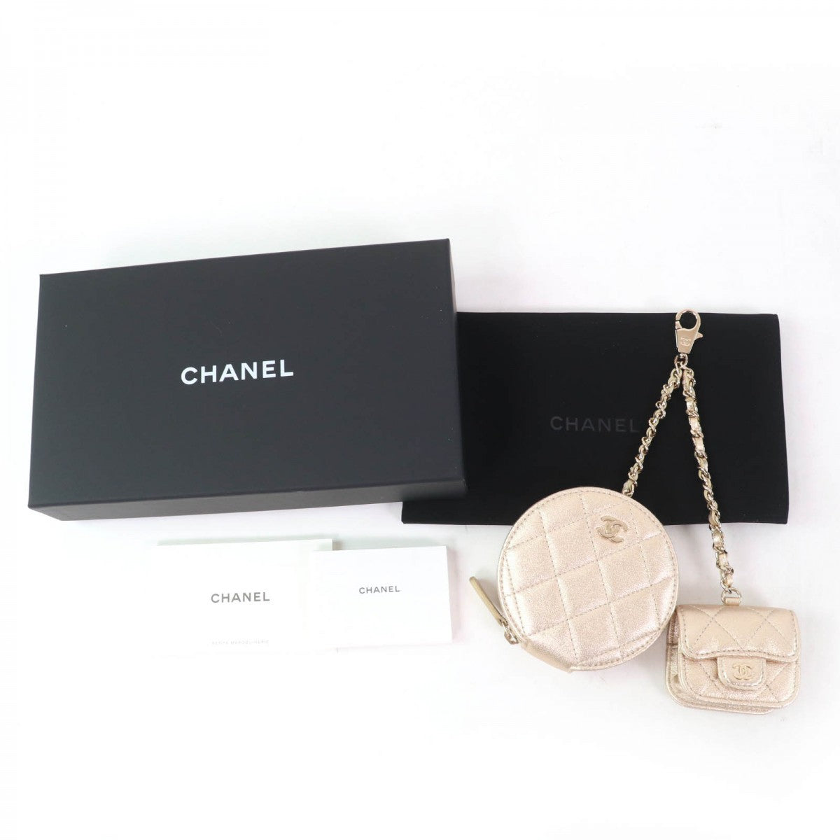 Chanel Coin Lambskin Matelasse Coin AirPods Pro Pink Leather Handbag