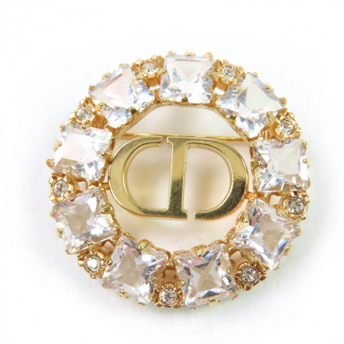 Dior Christian Brooch Plated, Rhinestone Cd Handbag Gold Travel Bag