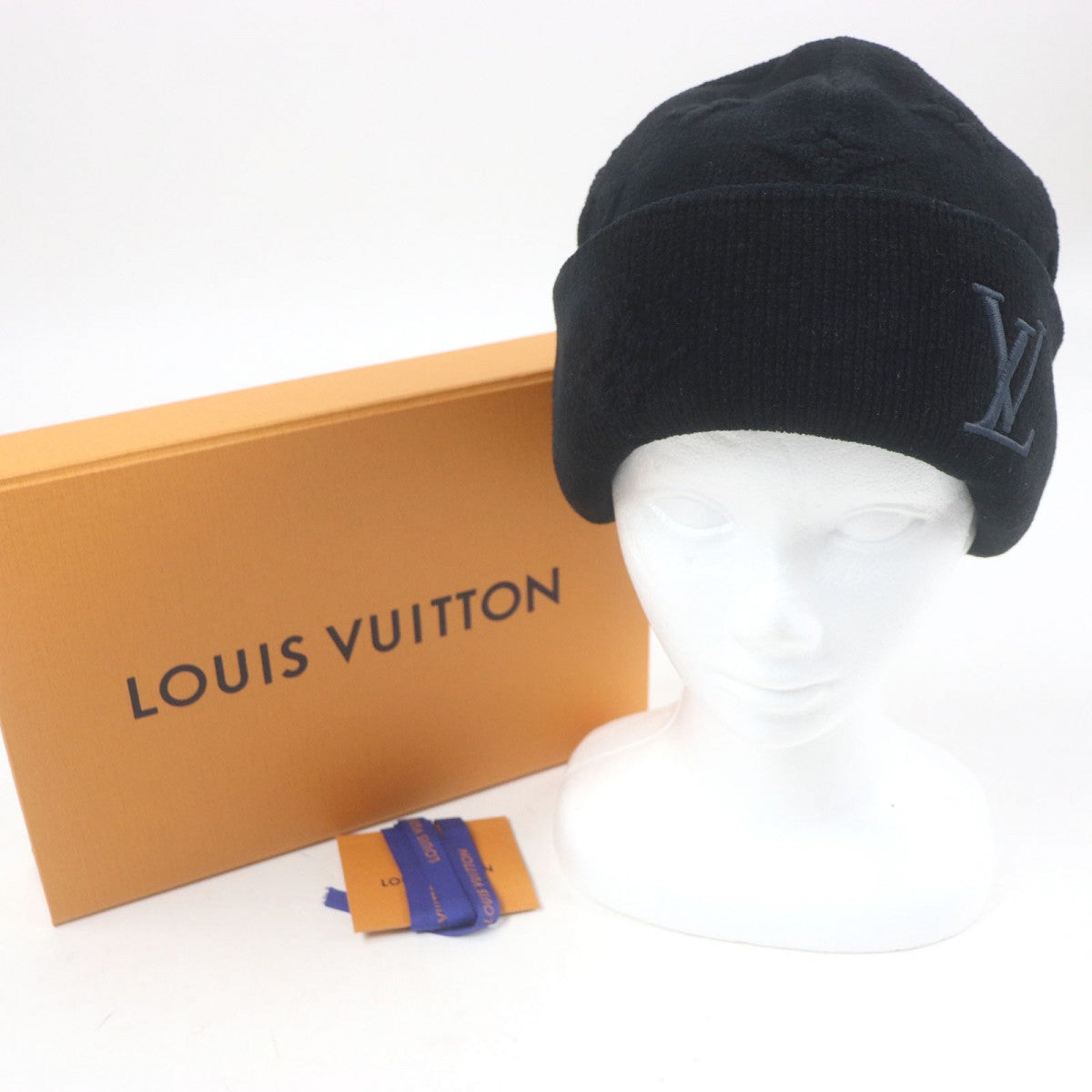 Louis Vuitton Knit M96194 Crash Monogram Nylon Cotton Black Hat