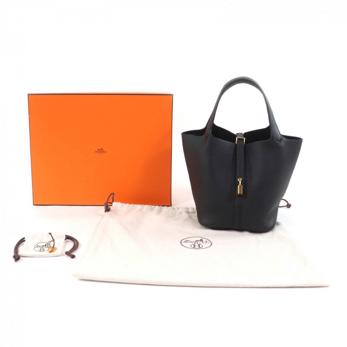 Hermes Handbag Main Ftaurillon Clemence Picotan Lock Mm Women Black Travel Bag