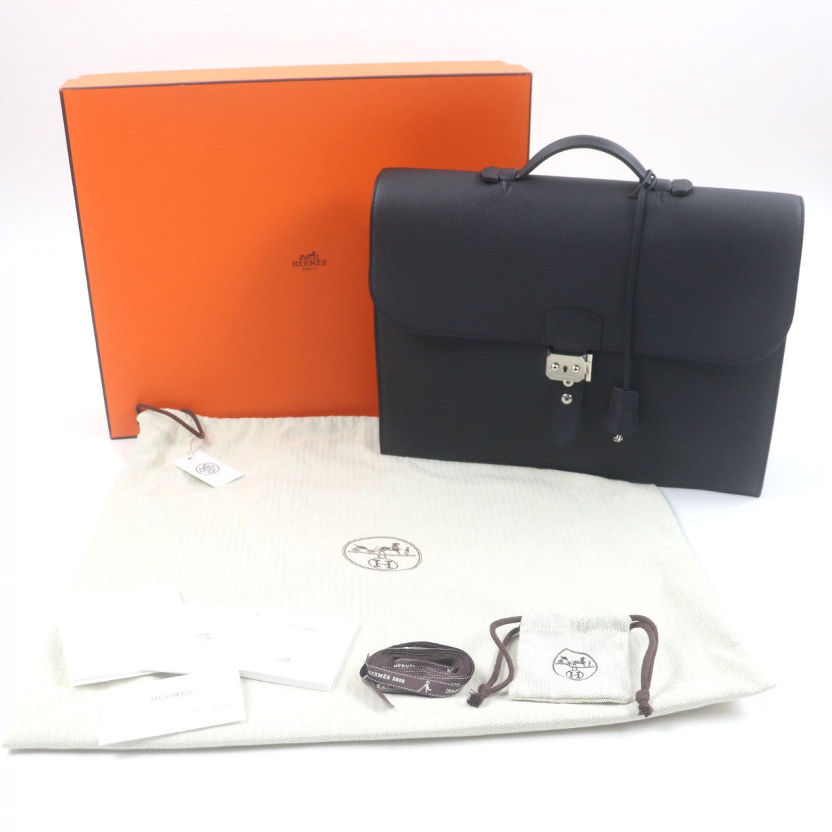 Hermes Briefcase Main Togo Sac Adepeche Mens Handbag Black Travel Bag