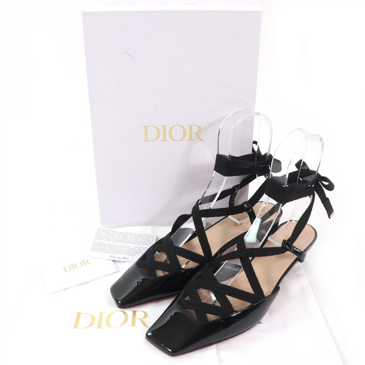 Dior Christian Pumps Patent D Handbag Leather Black Shoes