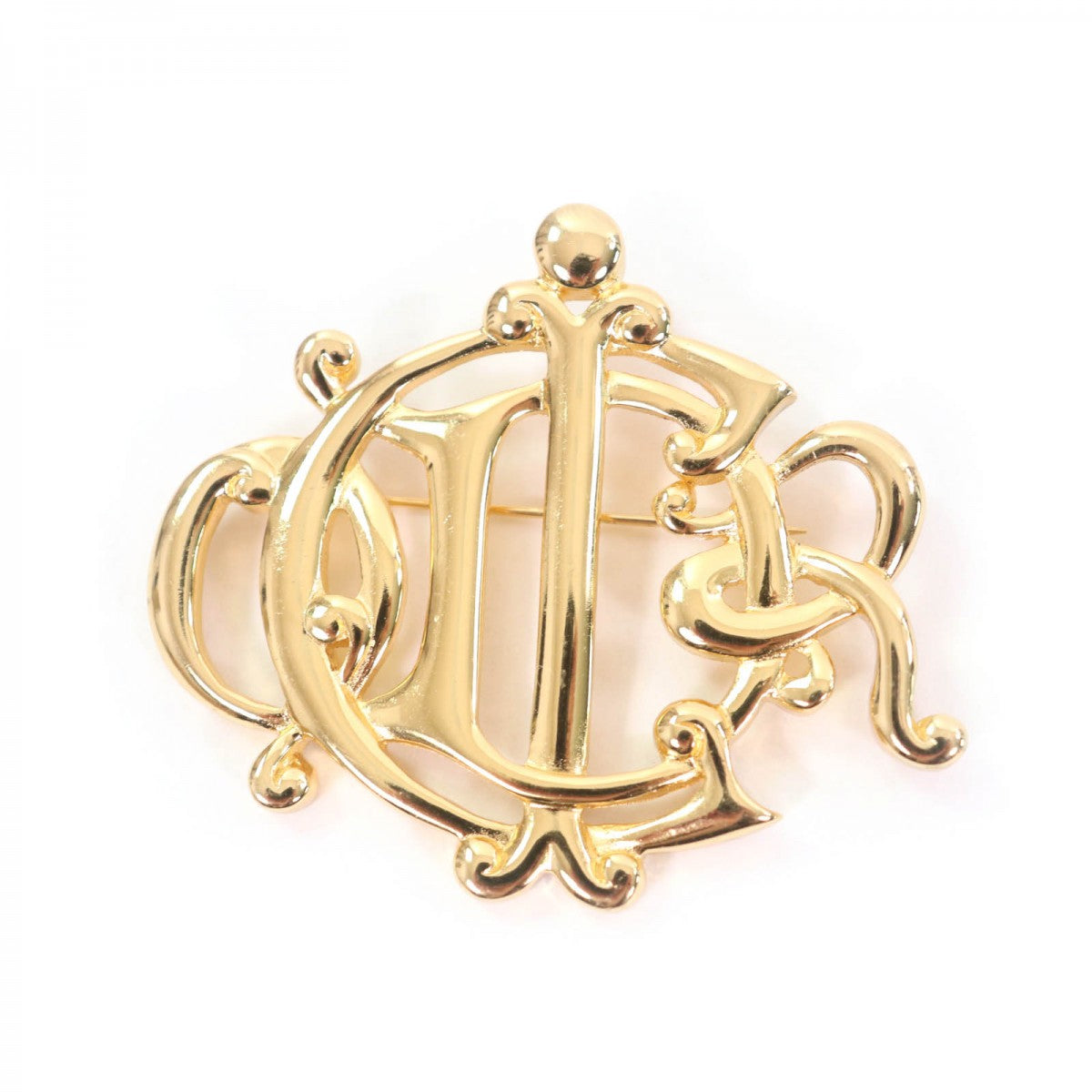 Dior Christian Brooch Plated Handbag Gold Travel Bag