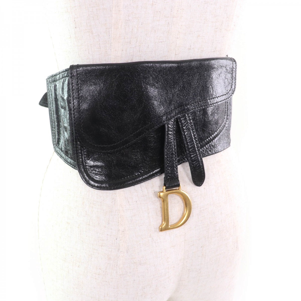 Dior Christian Waist Bag Leather Black Travel Bag