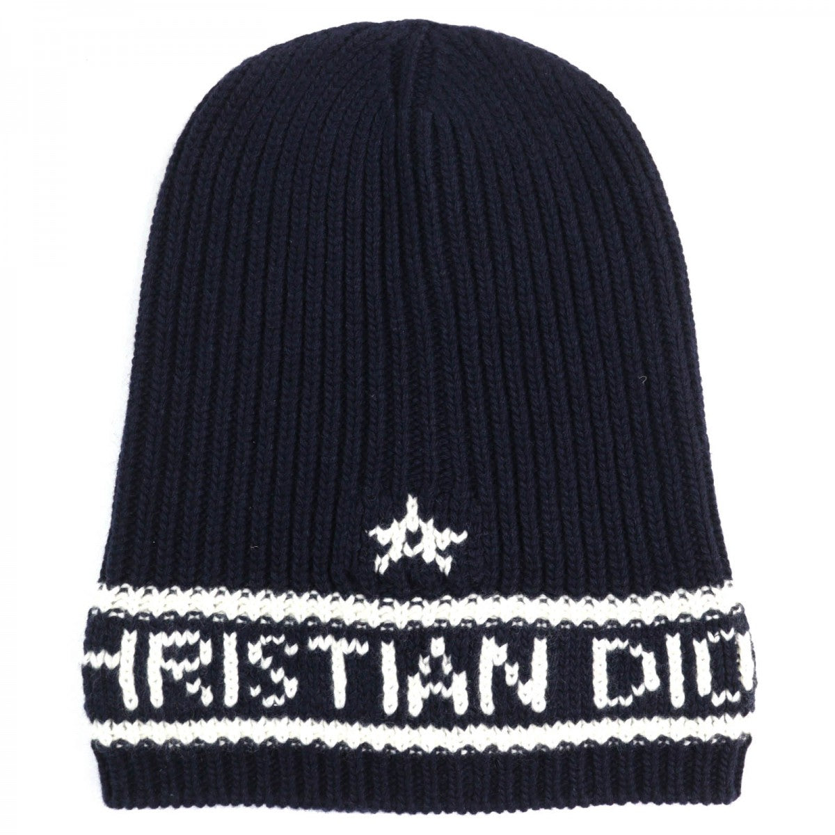 Dior Christian Knit Cap Wool Navy Handbag White Travel Bag