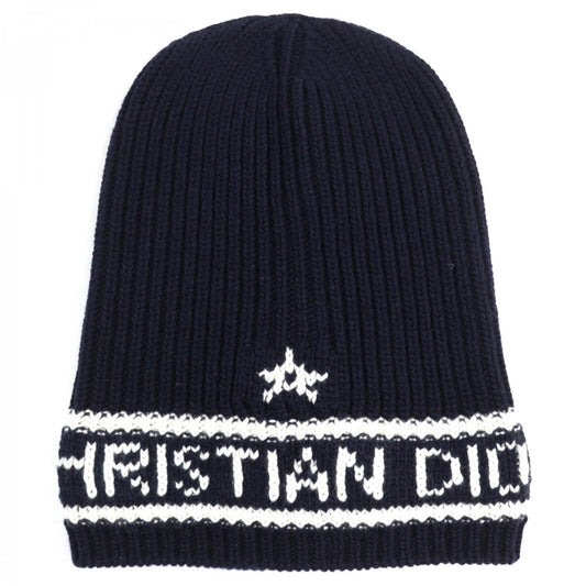 Dior Christian Knit Cap Wool Navy Handbag White Travel Bag