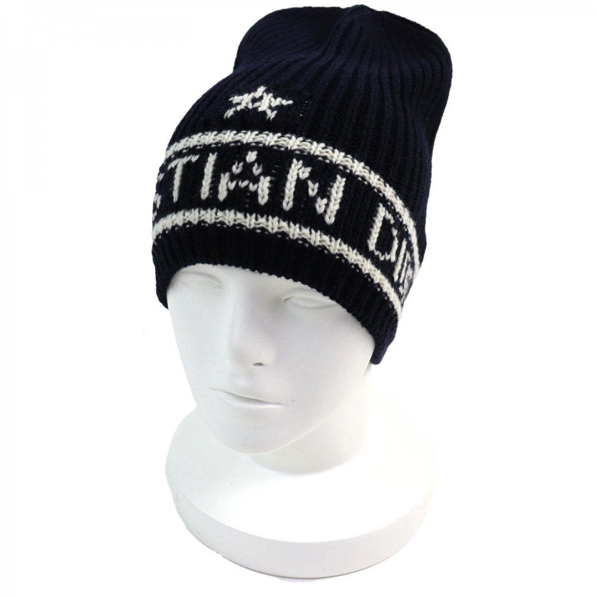 Dior Christian Knit Cap Wool Navy Handbag White Travel Bag