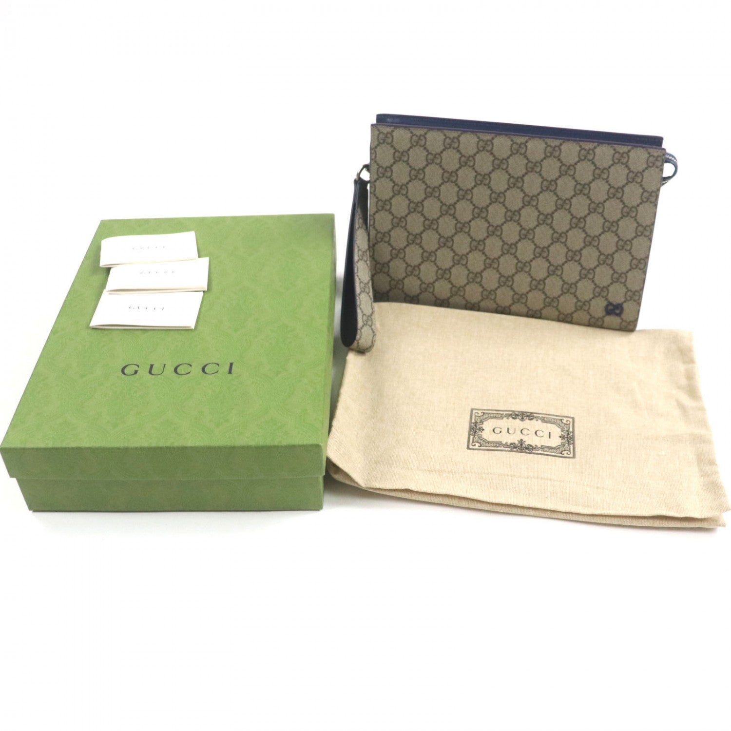Gucci GG Supreme Canvas Beige Blue Clutch Bag