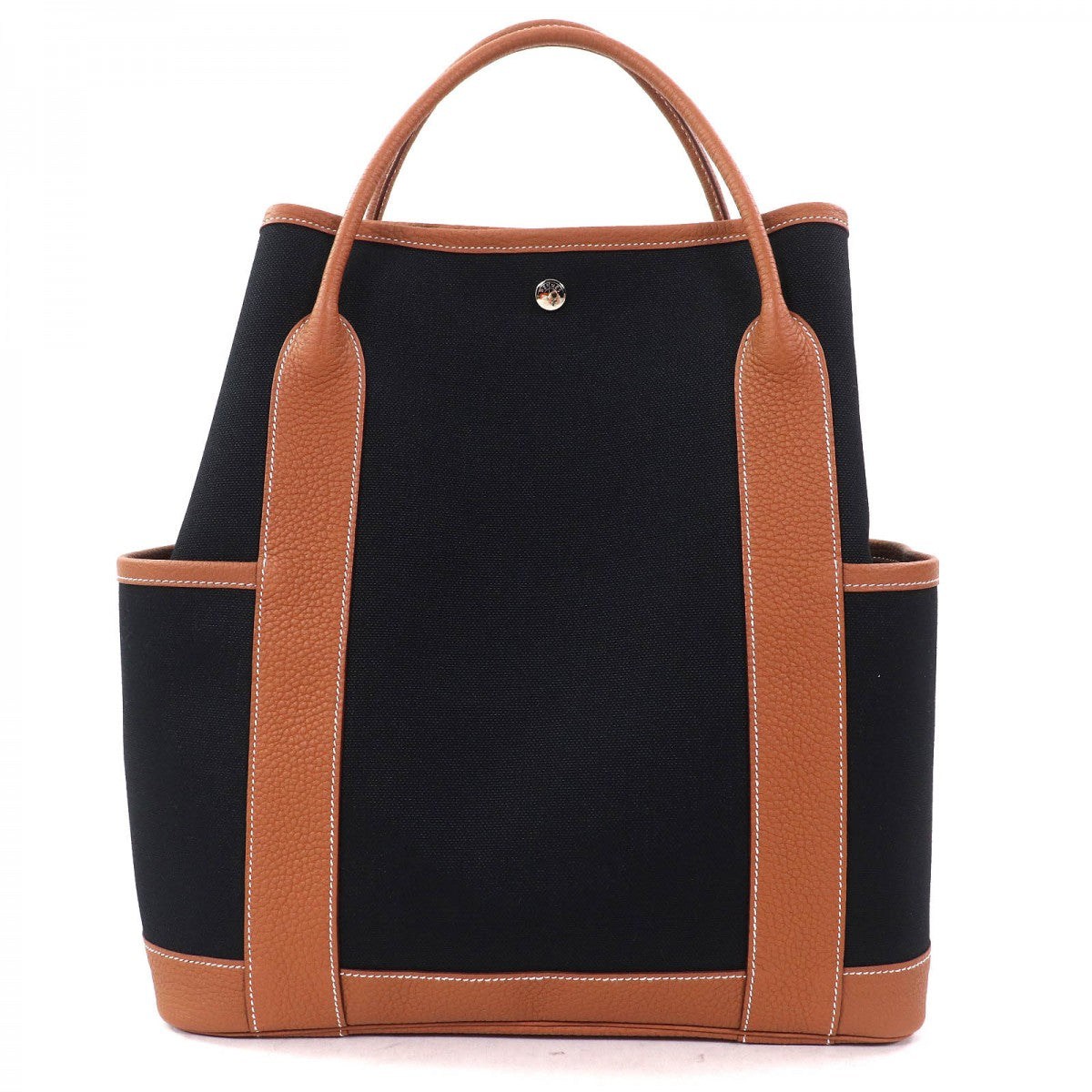 Hermes Tote Bag Toile Military Garden Party Pocket Vertical Black Gold