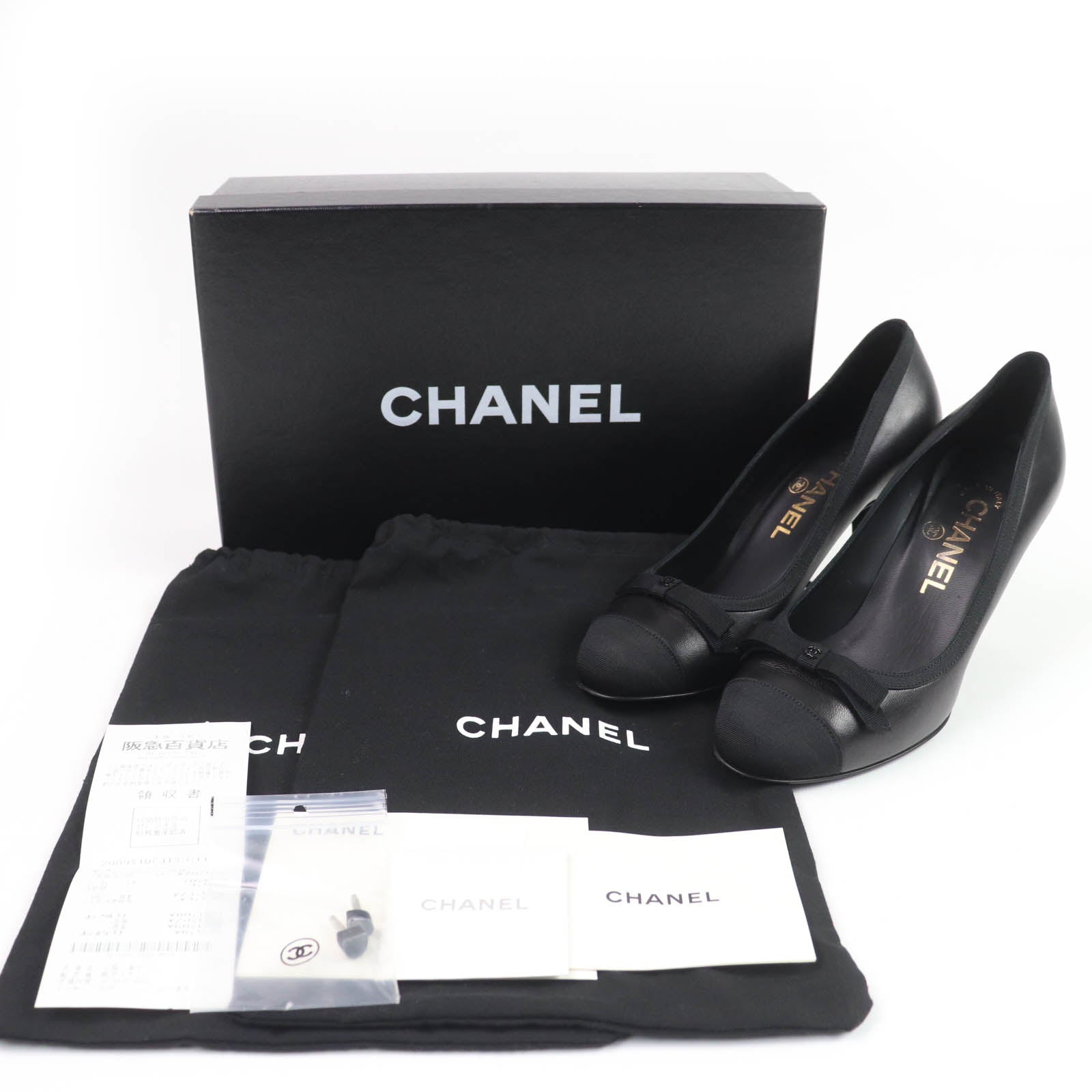Chanel COCO Mark Ribbon Satin Switch Leather Pumps