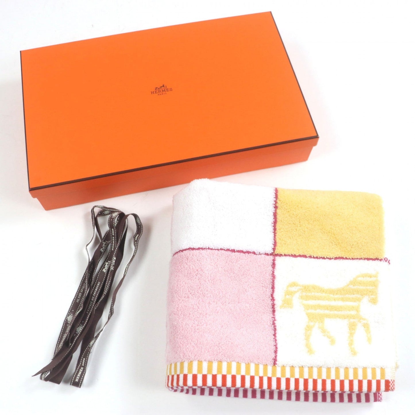 Hermes Towel Cotton Bag White Pink Yellow Travel Bag