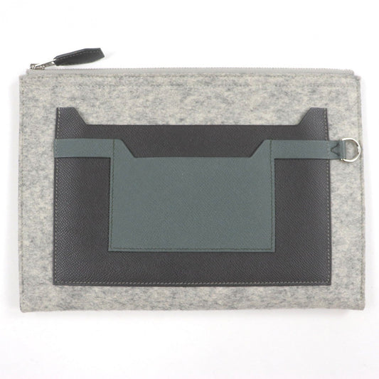 Hermes Clutch Bag Felt Too Doo Gray