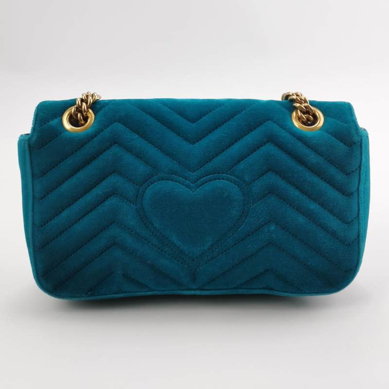 Gucci Marmont Turquoise Velvet Blue Small Flap Handbag