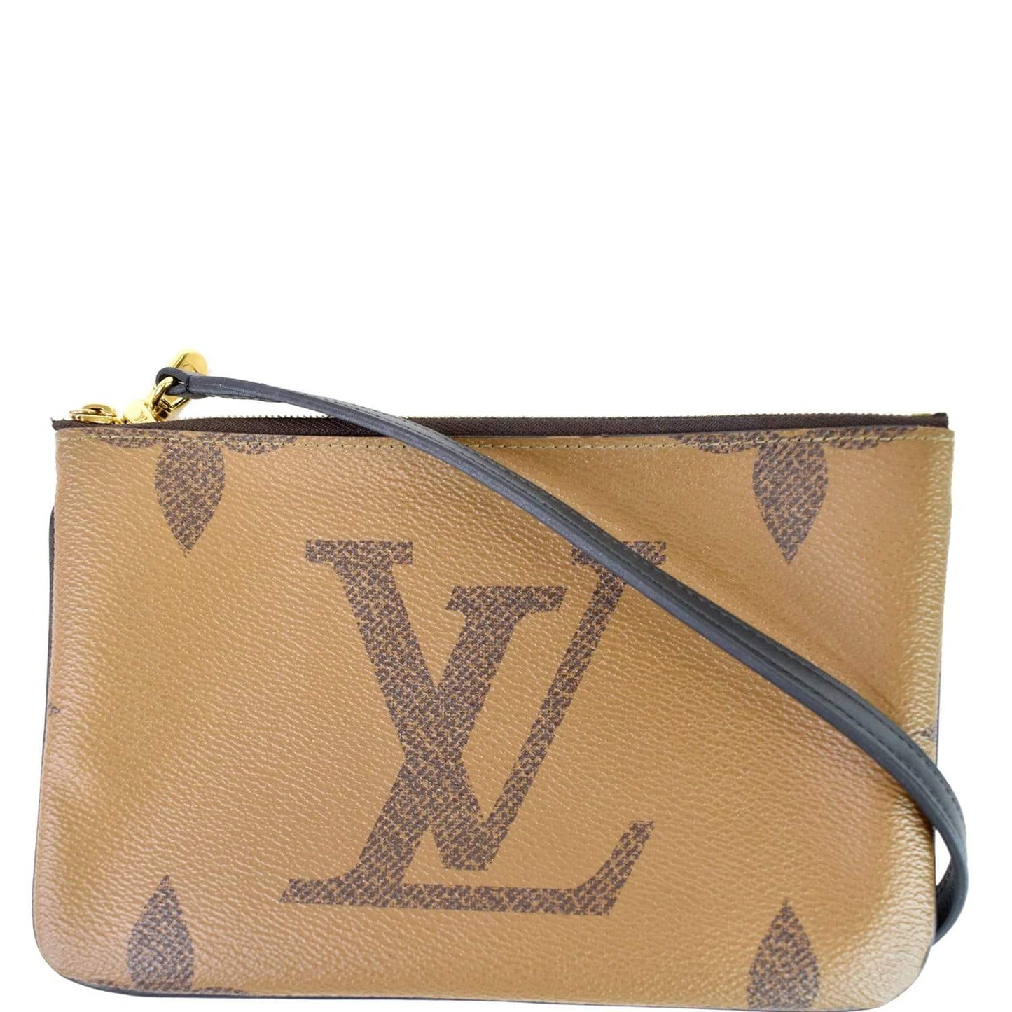Louis Double Zip Pochette Reverse Giant Shoulder Monogram Brown Shoulder Bag