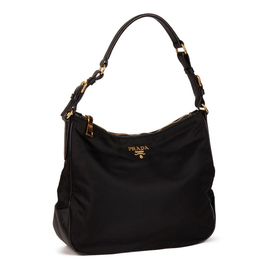 Prada Prada Black Nylon And Black Saffiano Leather Top Travel Bag