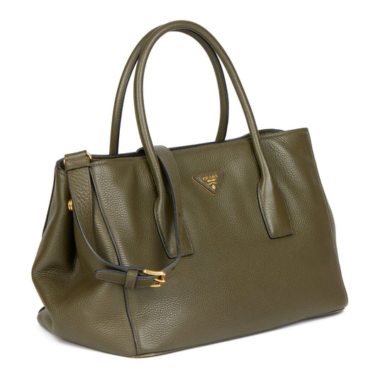 Prada Militare Daino Shopping Tote Shoulder Bag Leather Saffiano