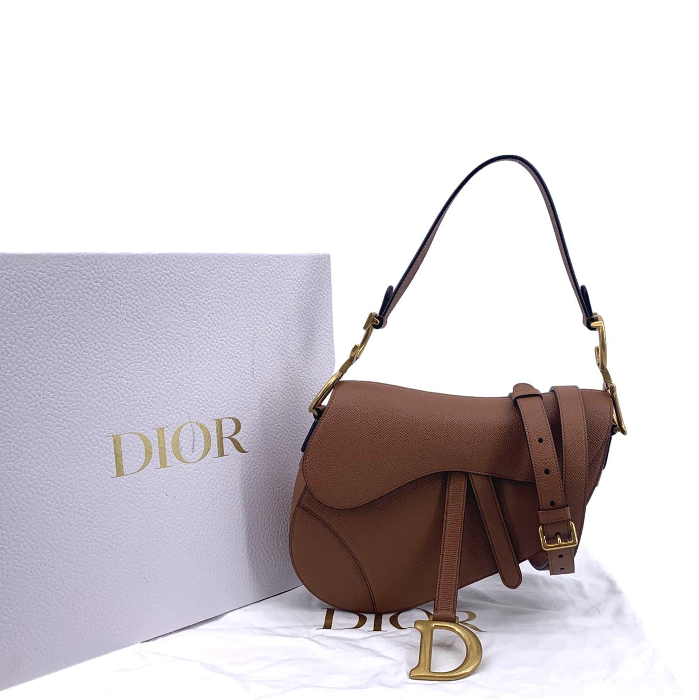 Dior Saddle Grained Calfskin Satchel Bag Cognac Leather
