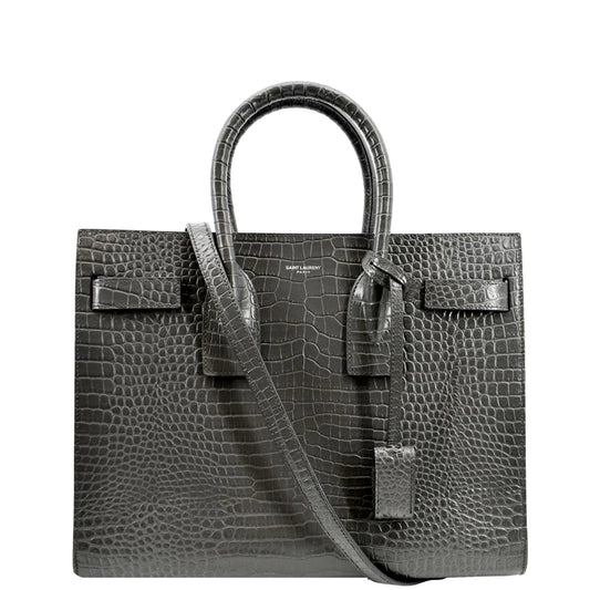 YSL Saint Laurent Saint Sac De Jour Crocodile Embossed Satchel Travel Bag