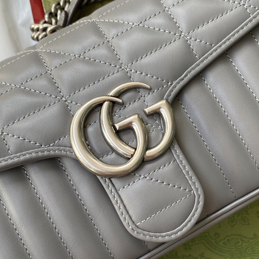 gg Marmont Dark MatelassÃ© 10in Grey Small Shoulder Bag