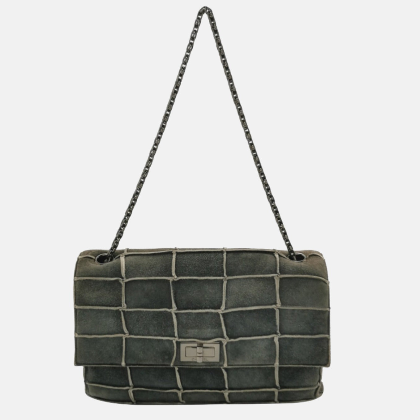 Chanel 2.55 Flap Chocolate Bar Suede Green Shoulder Bag