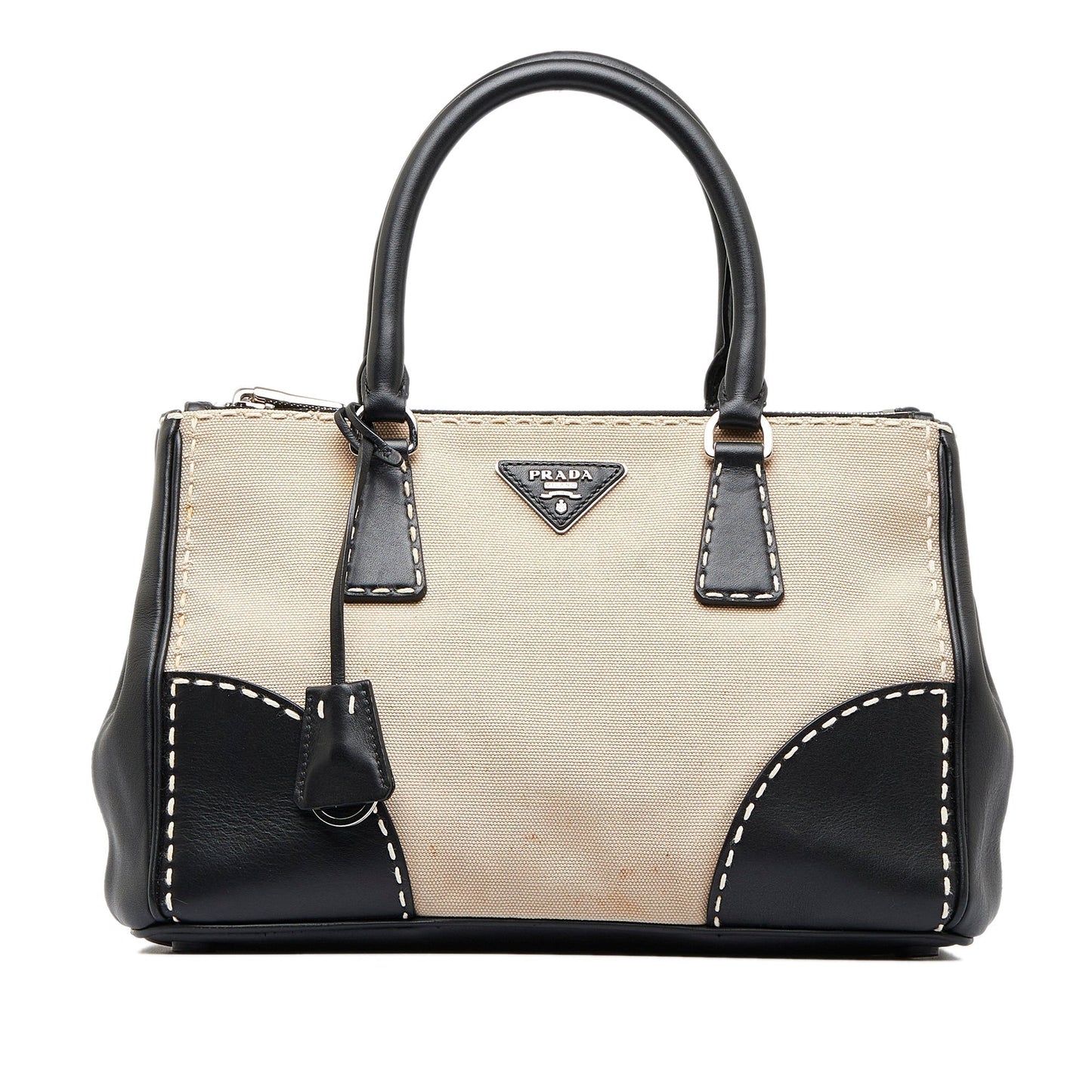 Prada City Calf Hand Stitched Galleria Double Satchel Small Zip Satchel Bag