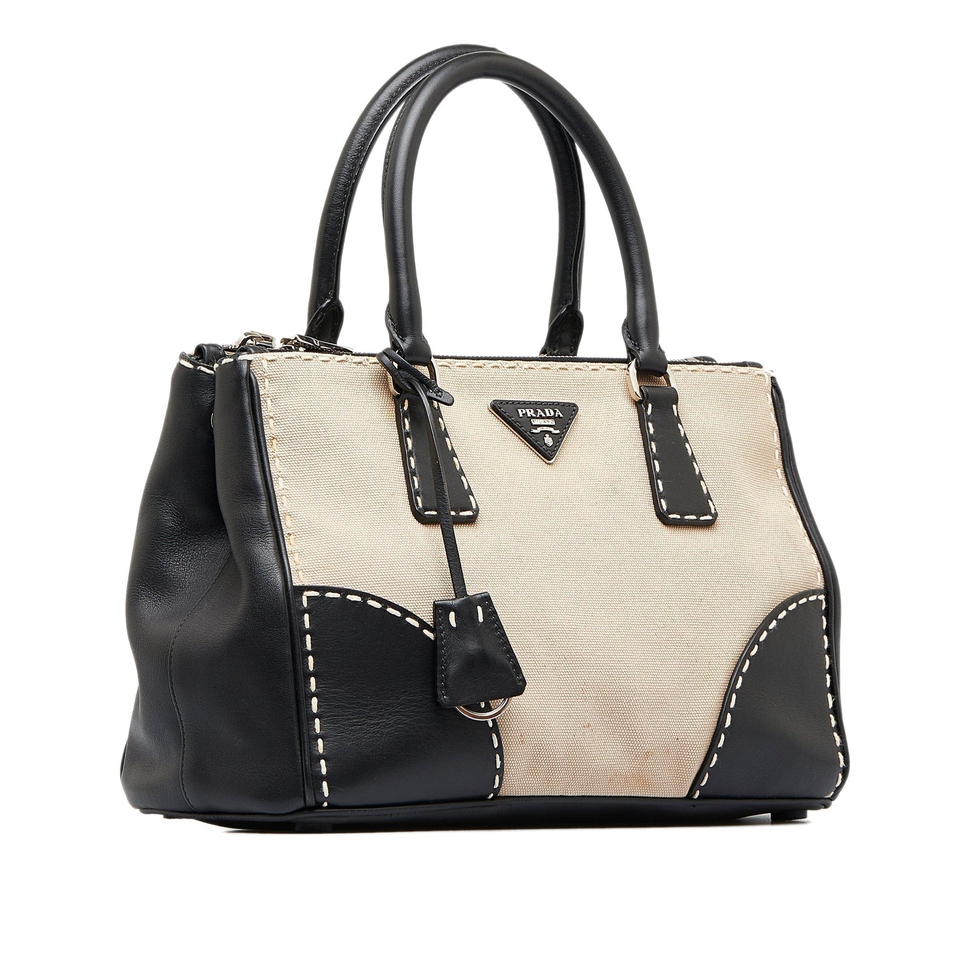 Prada City Calf Hand Stitched Galleria Double Satchel Small Zip Satchel Bag