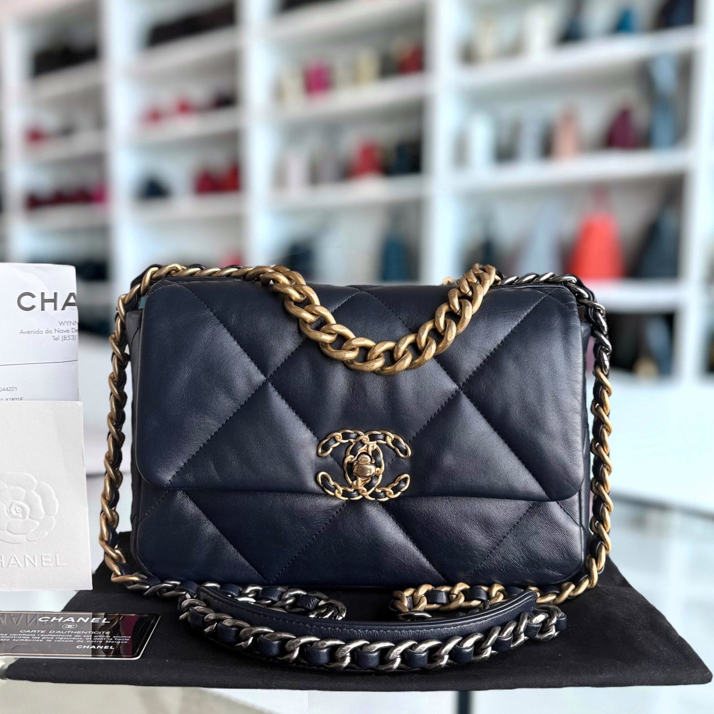 Chanel 19 Bag Small - Goatskin Dark Navy Quilted Blue Handbag