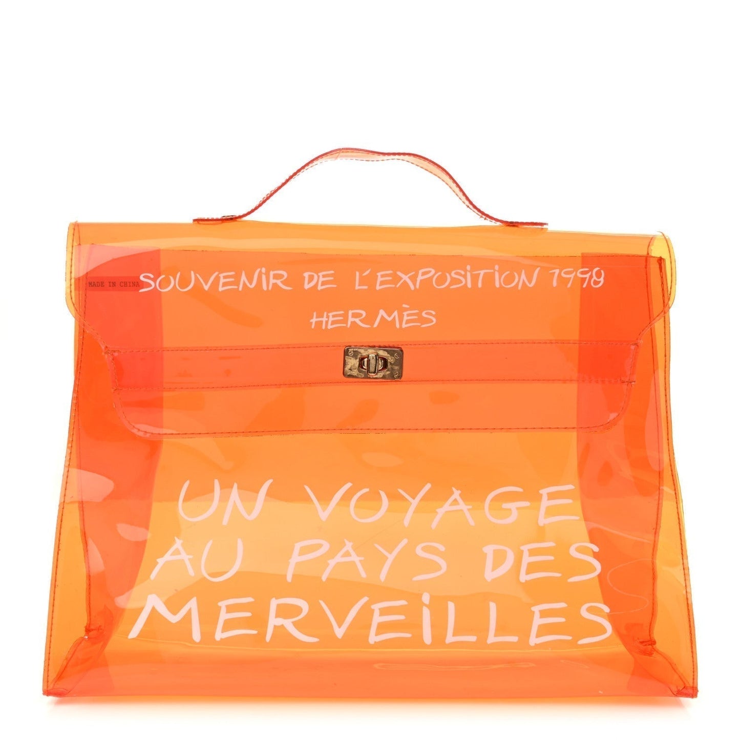 Hermes Vinyl Souvenir De Exposition Kelly Handbag Orange Travel Bag
