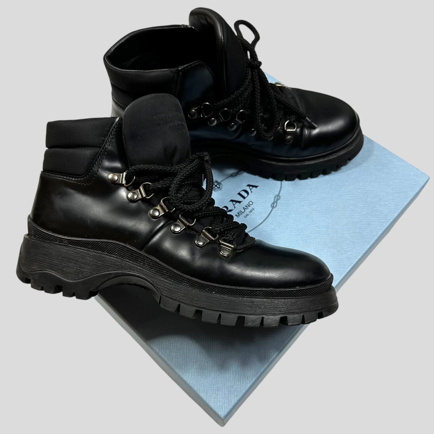Prada Shoe Milano 90’s + Combat Boots - UK4 Leather Nylon Shoes