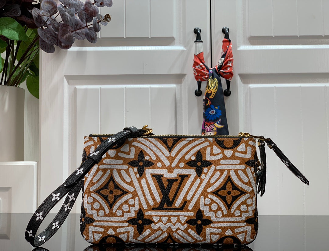 Top Quality Top Quality Crafty Double Zip Canvas Monogram Crossbody Bag